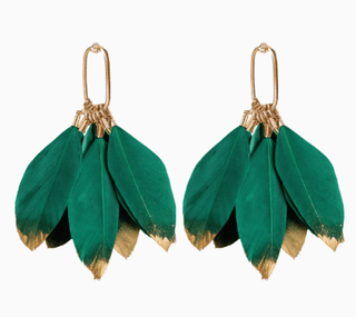 Emerald Gold Dipped Fall Feather Tassel Statement Earrings - Instyle Boutique