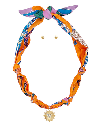 Scarf & Heart Charm Necklace - Orange/Gold - Instyle Boutique