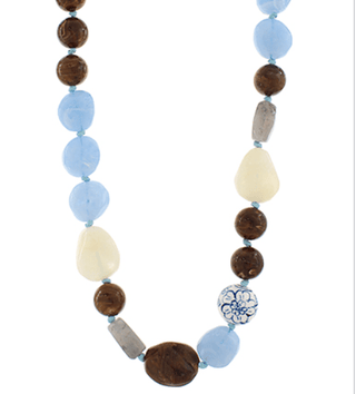 Marble Stone & Ceramic Ball Necklace - Light Blue/Tortoise - Instyle Boutique