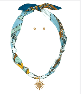 Scarf & Sunburst Charm Necklace - Blue/Gold - Instyle Boutique