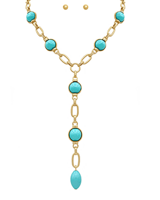 Dome Shape Necklace - Turquoise/Vintage Gold - Instyle Boutique