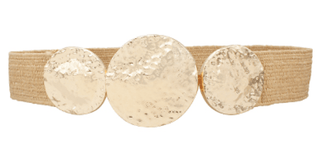 Hammered Triple Disc Buckle Straw Belt - TAN - Instyle Boutique