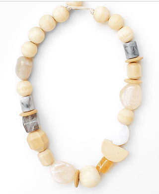 Wood & Multi Shape Stone Necklace - Ivory - Instyle Boutique