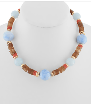 Stone Ball Beaded Necklace - light blue - Instyle Boutique