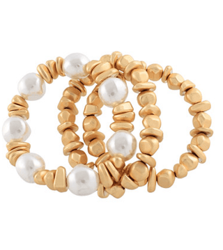 Gold Nugget & Pearl Stretch Bracelet Set - Instyle Boutique