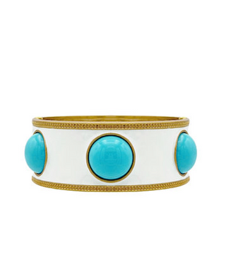 White Enamel & Turquoise Gold Bangle