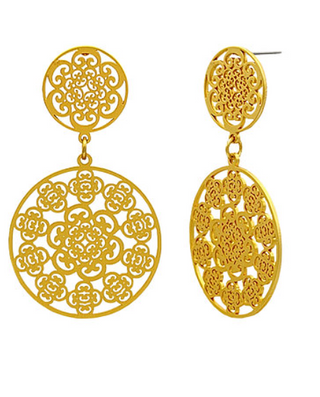 Gold Filigree Round Drop Earrings
