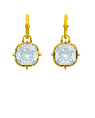 White Opal Square Stone Earrings