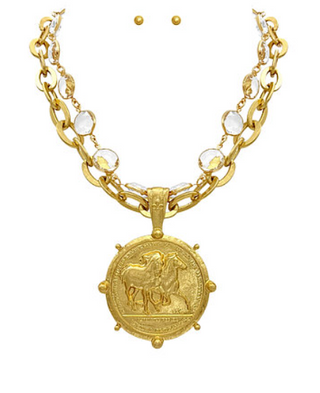 Layered Glass & Medallion Necklace Set
