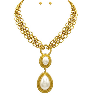 Oval & Teardrop Pendant Multi Chain Necklace