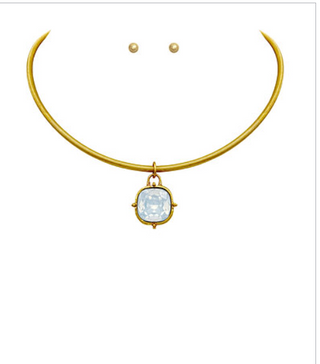 Opal Square Stone Pendant Wire Choker