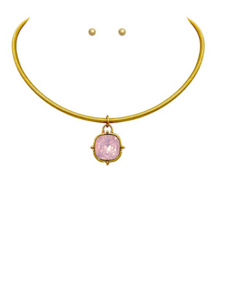Rose Square Stone Pendant Wire Choker