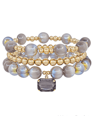 Grey Beaded Stretch Bracelet Set - Instyle Boutique
