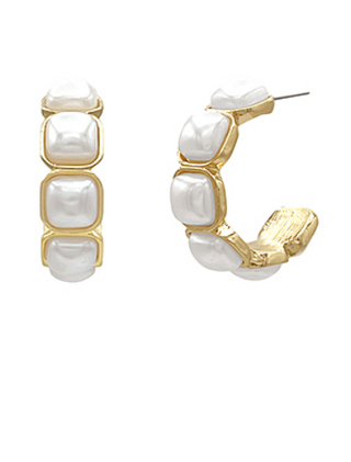 Square Pearl Hoop Earrings