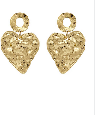 Hammered Heart Gold Earrings