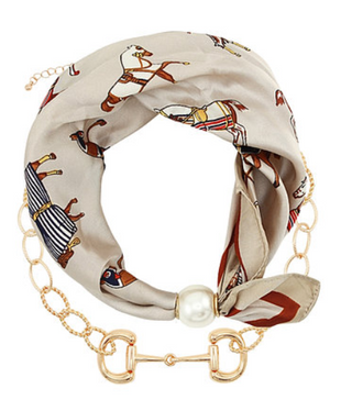 Beige Pearl Scarf & Horsebit Necklace Set