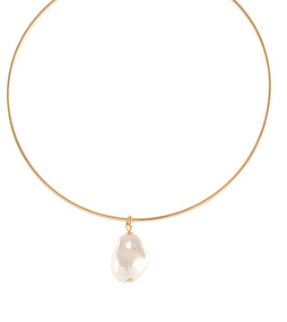 Baroque Pearl Drop Gold Wire Choker Necklace