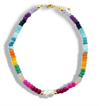 Colorful Gemstone with Pearl Necklace