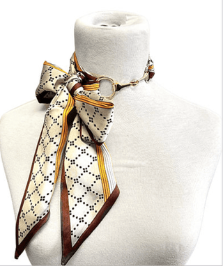 Brown Scarf & Horsebit Buckle Necklace