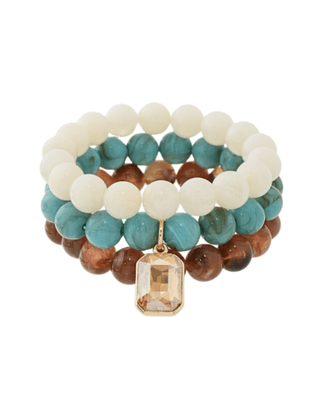 Turquoise & Brown Charm Beaded Bracelet Stack