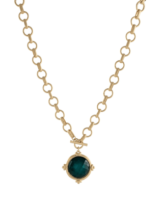Dark Green Framed & Faceted Stone Necklace