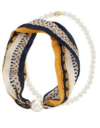 Yellow & Navy Scarf Necklace - Instyle Boutique