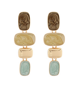 Light Blue Linear Marble Square Earrings