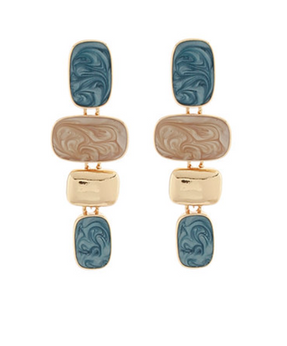 Dark Blue Linear Marble Square Earrings