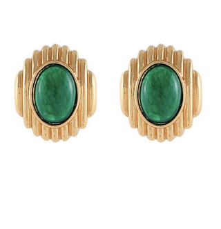Emerald Green Fluted Gold Earrings