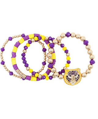 Gameday Spirit Purple & Yellow Bracelet Stack