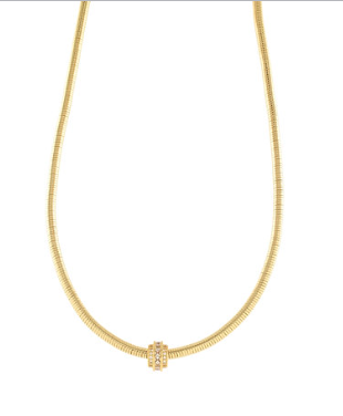 Gold Snake Chain Crystal Bead Center Necklace