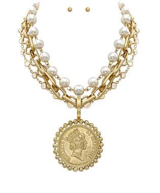 Vintage Coin Pearl Multi-Chain Necklace Set
