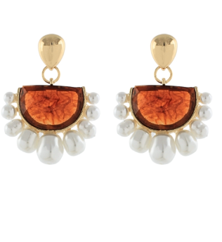 Tortoise Fan Drop Pearl Dangle Earrings