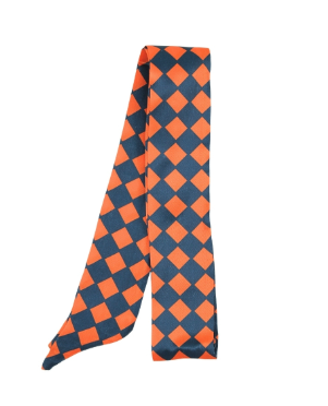 Navy & Orange Diamond Print Skinny Scarf