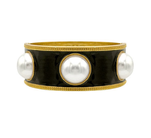 Black Enamel & Pearl Gold Bangle