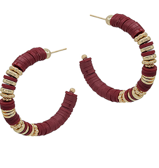 Burgundy Disc Hoop Earrings