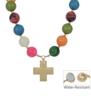 Cross Pendant Multicolor Marble Necklace