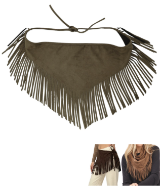 Olive Fringe Suede Triangle Scarf