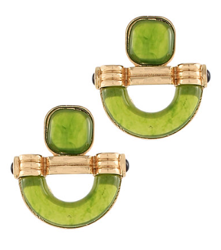Olive Green Geometric Drop Earrings