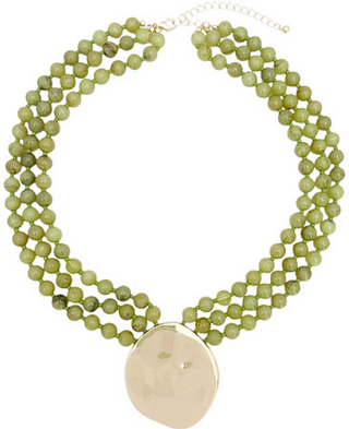 Olive Beaded Circle Pendant Necklace