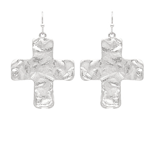 Hammered Silver Cross Earrings