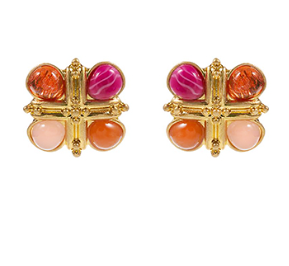 Pink and Orange Studded Earrings