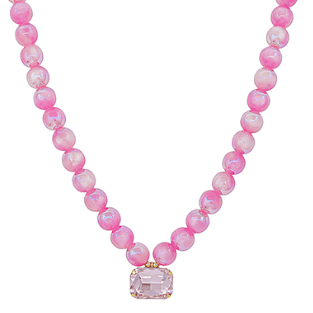 Pink Gemstone Beaded Necklace with Crystal Pendant - Instyle Boutique