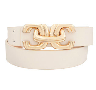 Statement Gold Buckle Cream Belt - Instyle Boutique