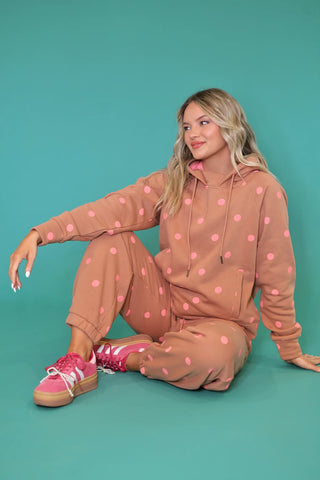 Brown Pink Polka Dot Sweatsuit Set ~PREORDER~ - Instyle Boutique