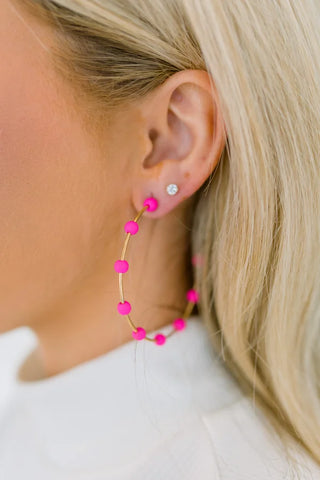 Pink Bead Hoop Earrings