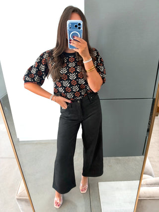 Midnight Bloom Short Sleeve Sweater Top - Instyle Boutique