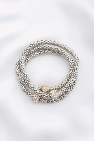 Sparkly Three Mesh Stretch Bracelets- Silver - Instyle Boutique