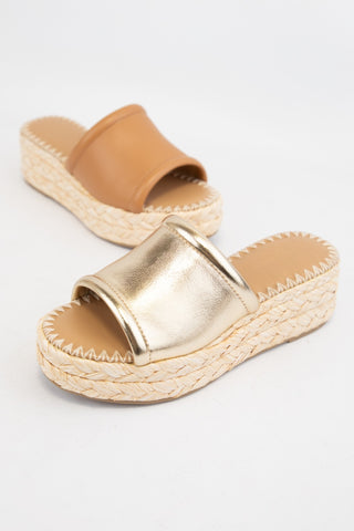 Aura Metallic Gold Raffia Platform Wedge Sandals - Instyle Boutique
