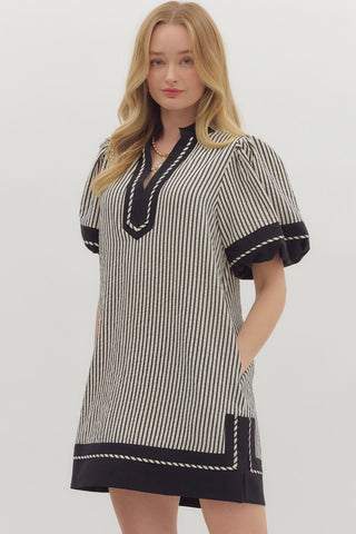 Effortless Striped Puff Sleeve Dress